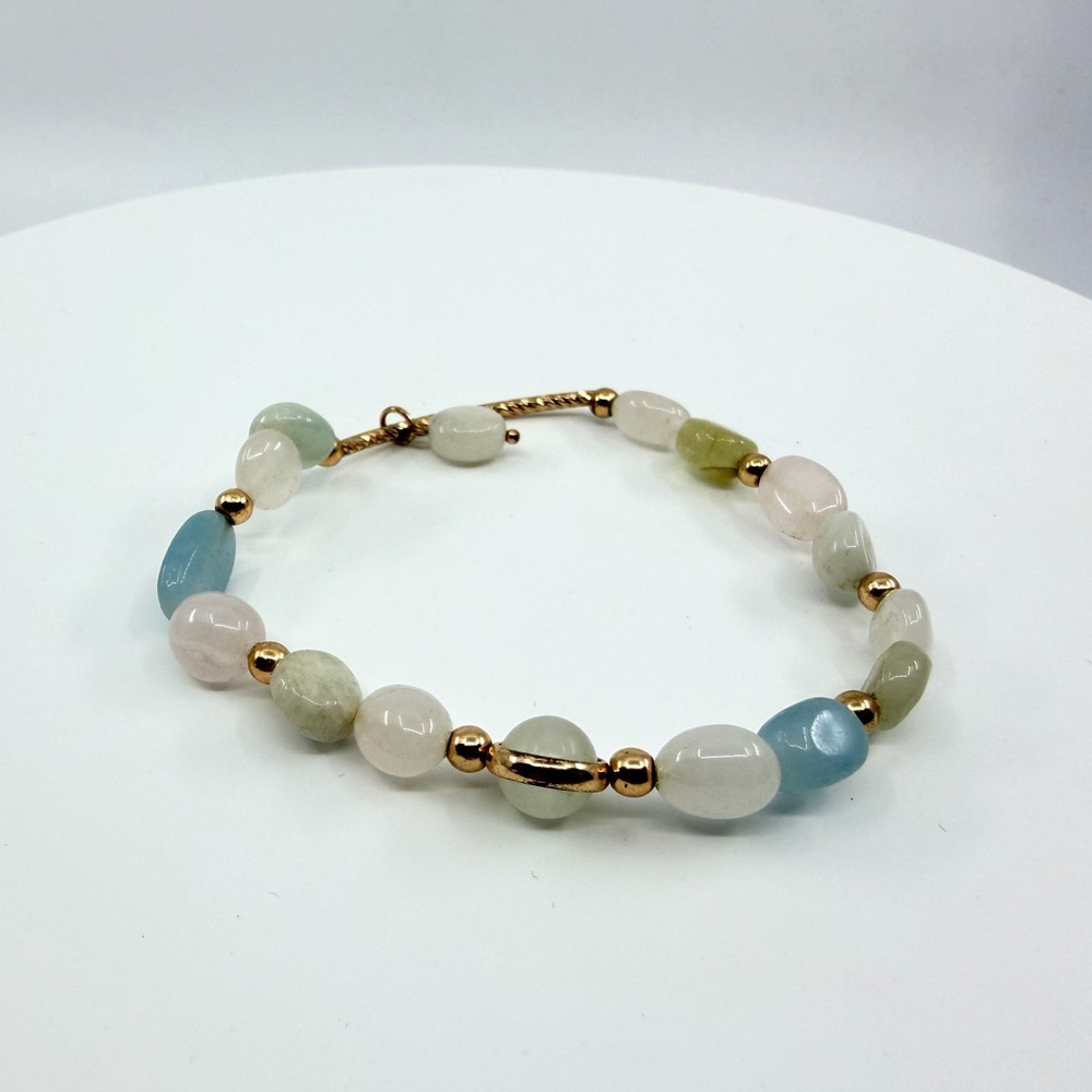 Vintage Pastel Quartz Beaded Bracelet with Gold Tone Multi Color Gems